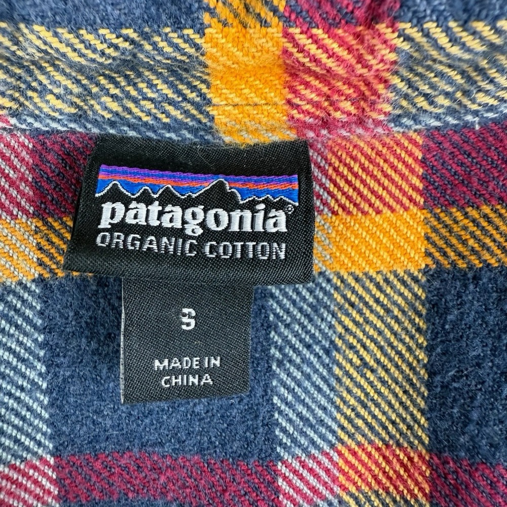 Patagonia Worn Wear S Fjord Flannel Shirt Organic Cotton Navy Gold‎ Burgundy - Picture 4 of 13